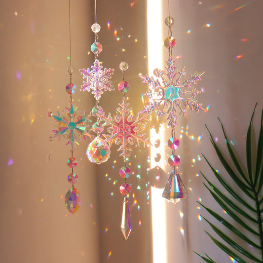 Colorful Snowflake Crystal Sun Catcher Pendant - Christmas Tree and Window Decoration